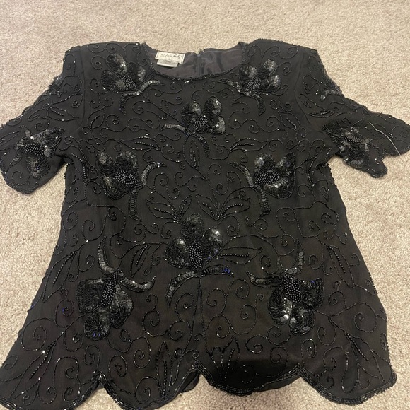 Vintage Black Beaded Silk Top - Picture 4 of 5